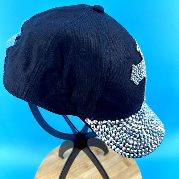 BLACK RHINESTONE CROSS FASHION BASEBALL CAP - Picture 9 of 10